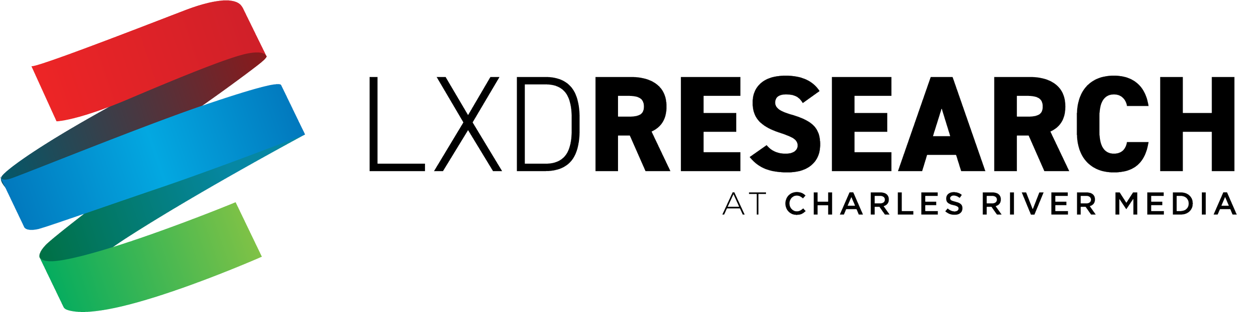 LXResearch logo with a multicolored ribbon design and black text that reads 'LXResearch at Charles River Media'.