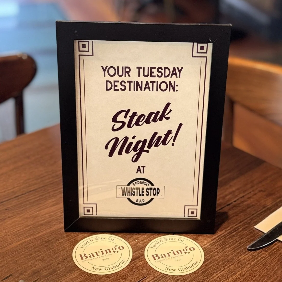 🥩 Steak Night at Whistle Stop Bistro 🍷
Why cook when the steak is this good&mdash;and it comes with a glass of wine?

Join us tonight and every Tuesday at Baringo for a mouthwatering steak special that&rsquo;s all about flavour, comfort, and a touc