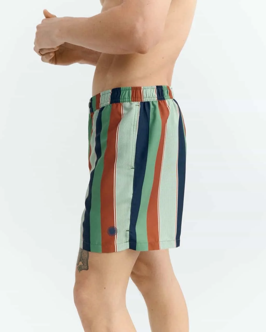 nachhaltige badeshorts gestreift gruen orange thinking mu