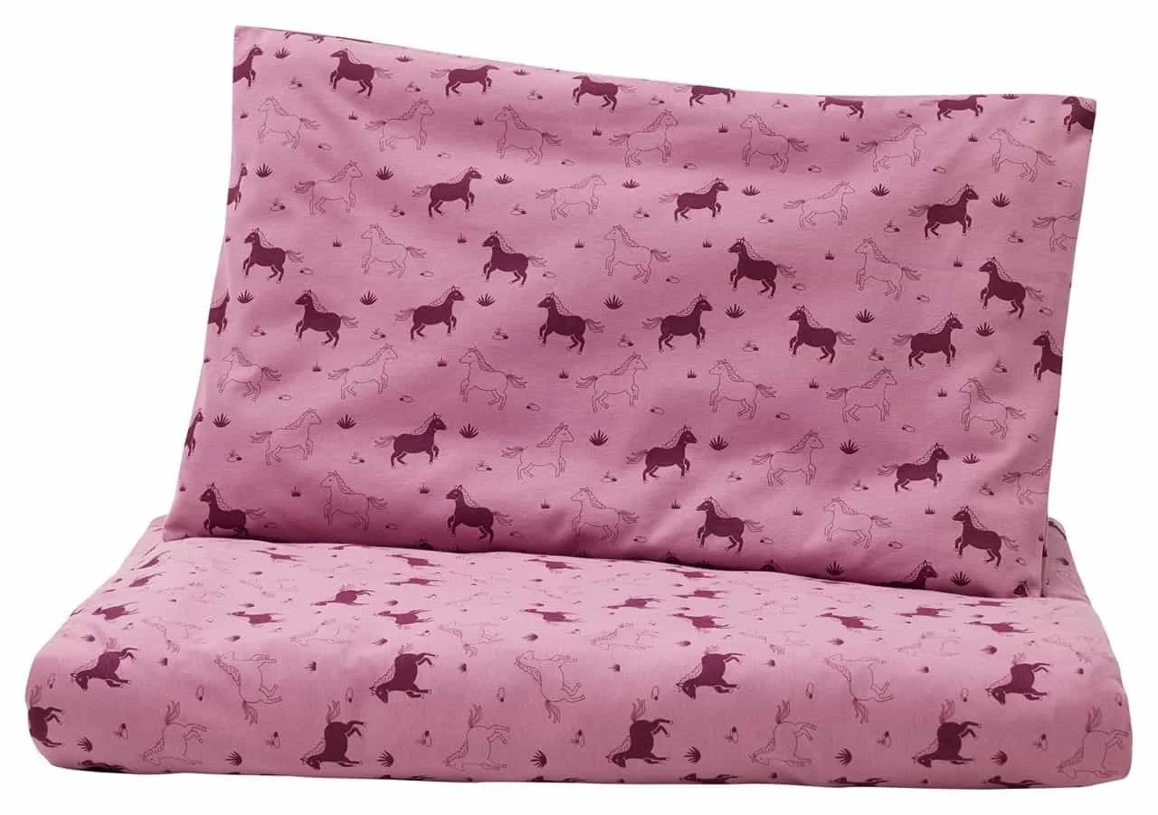 jersey bettwaesche-set kinder pferde gots bio 