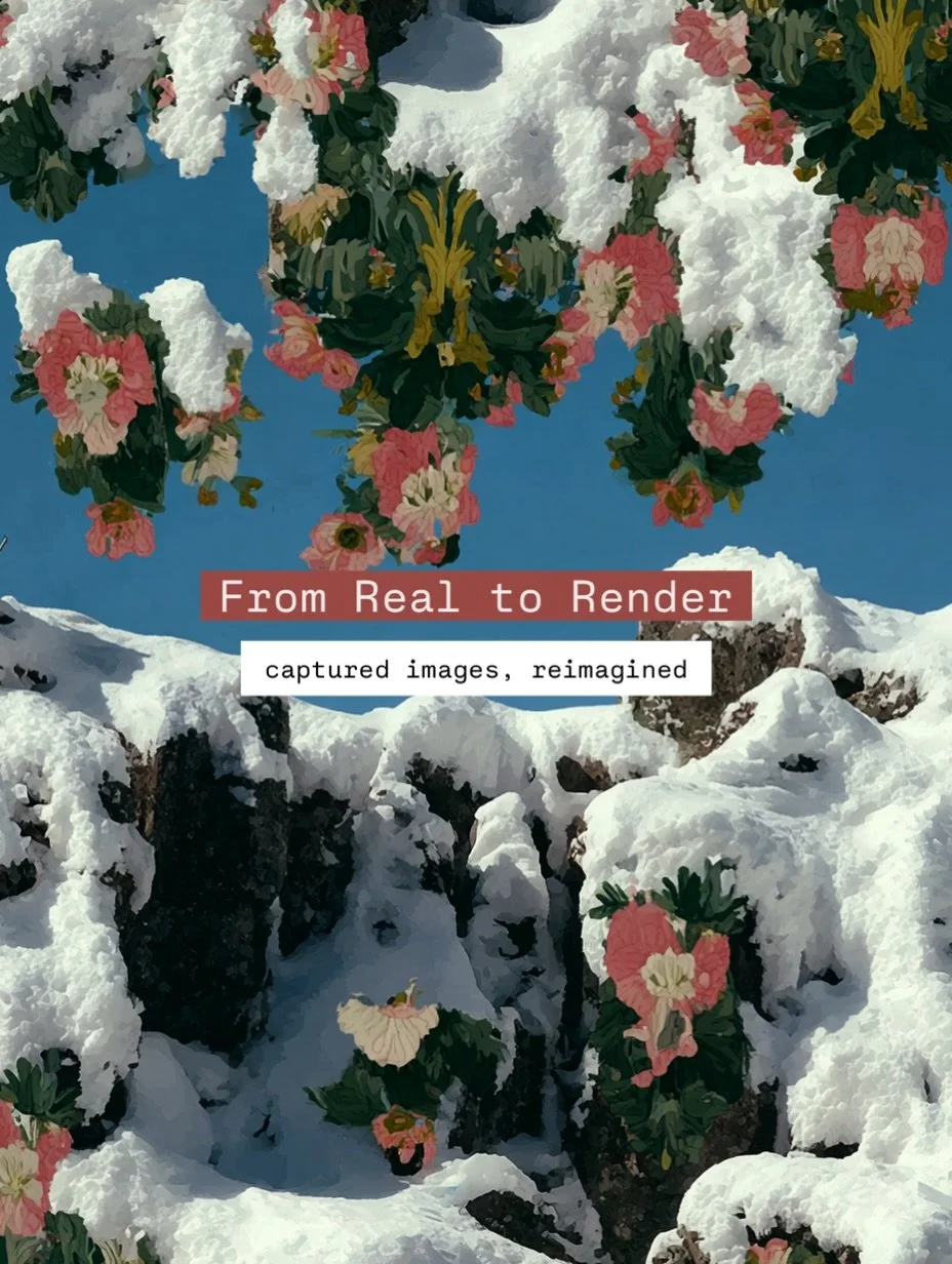 Antes tarde que mais tarde&hellip;

Tenho usado fotos que tiro no dia-a-dia, de coisas ou experi&ecirc;ncias que me inspiram, para transformar em imagens reimaginadas com aux&iacute;lio de IA.
Gosto de misturar texturas reais com imagin&aacute;rias. 