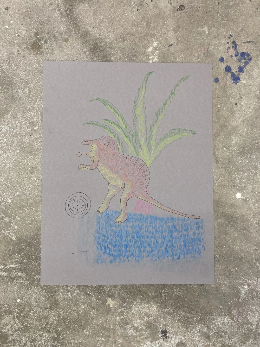 Jurassic Gratitude - Grey Mounting Paper, Koh-I-Noor Progresso Pencil, Tombow Brush Pen 04-27.12.2025