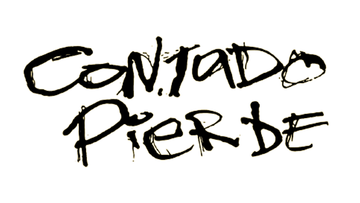 Texto en estilo de graffiti que dice 'Contradice Persé' en letras amarillas con borde negro sobre fondo negro.