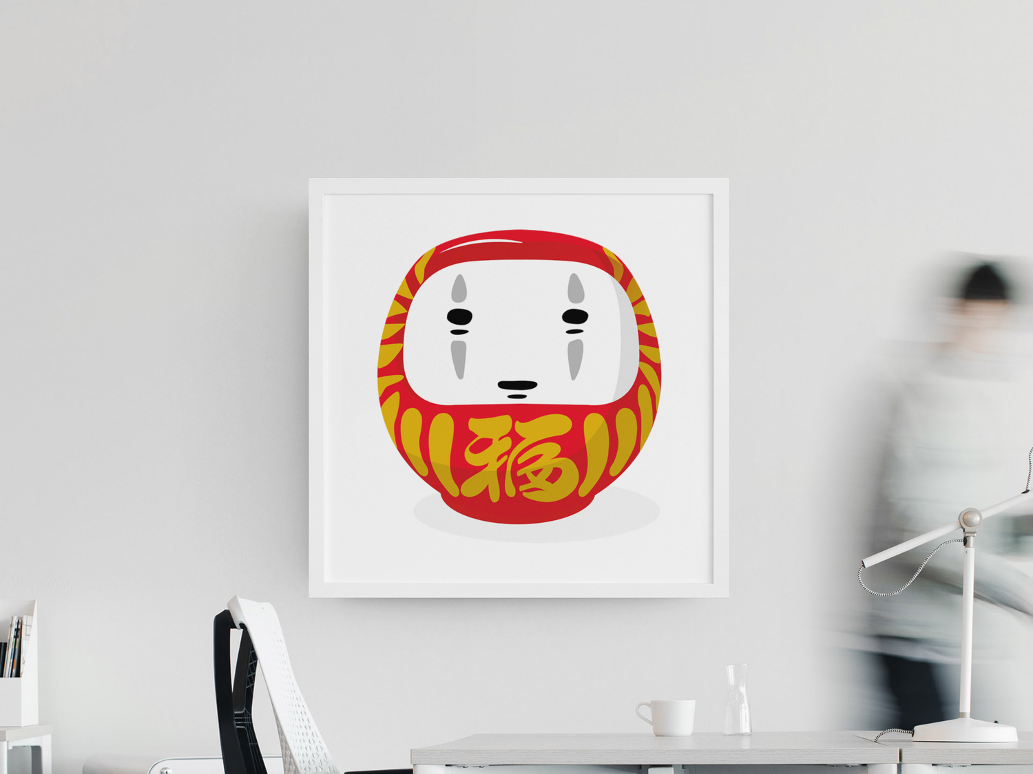 Red Daruma x No-Face square print — Dodozer0