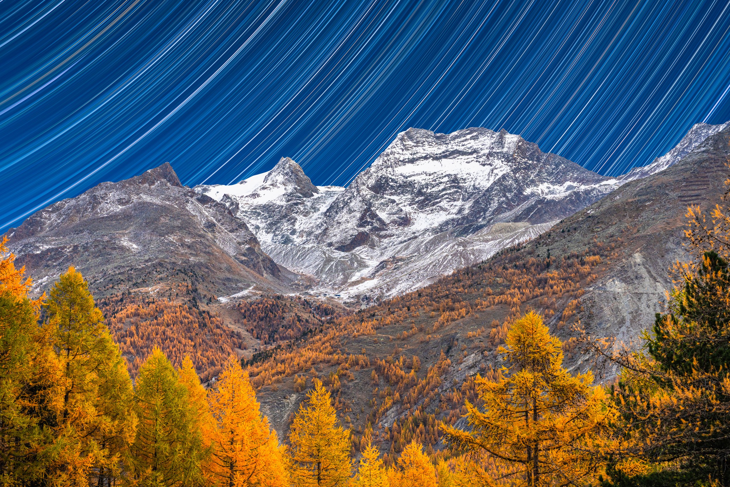 Fletschhorn in Autumn with Star Trails