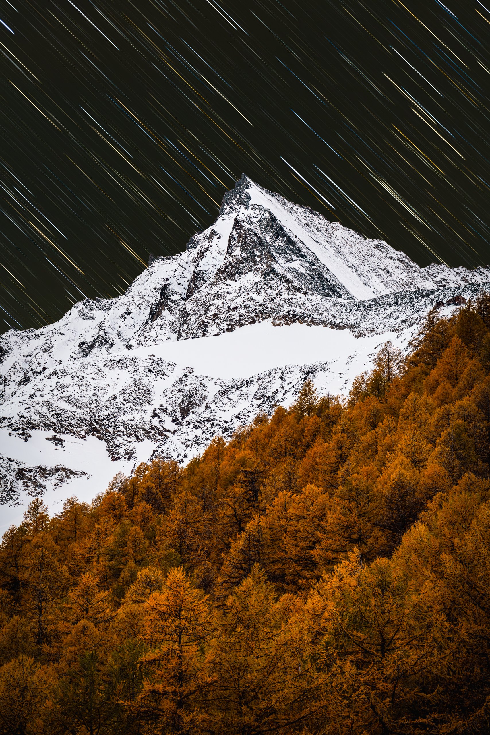 Stars Over Lenzspitze with Golden Trees