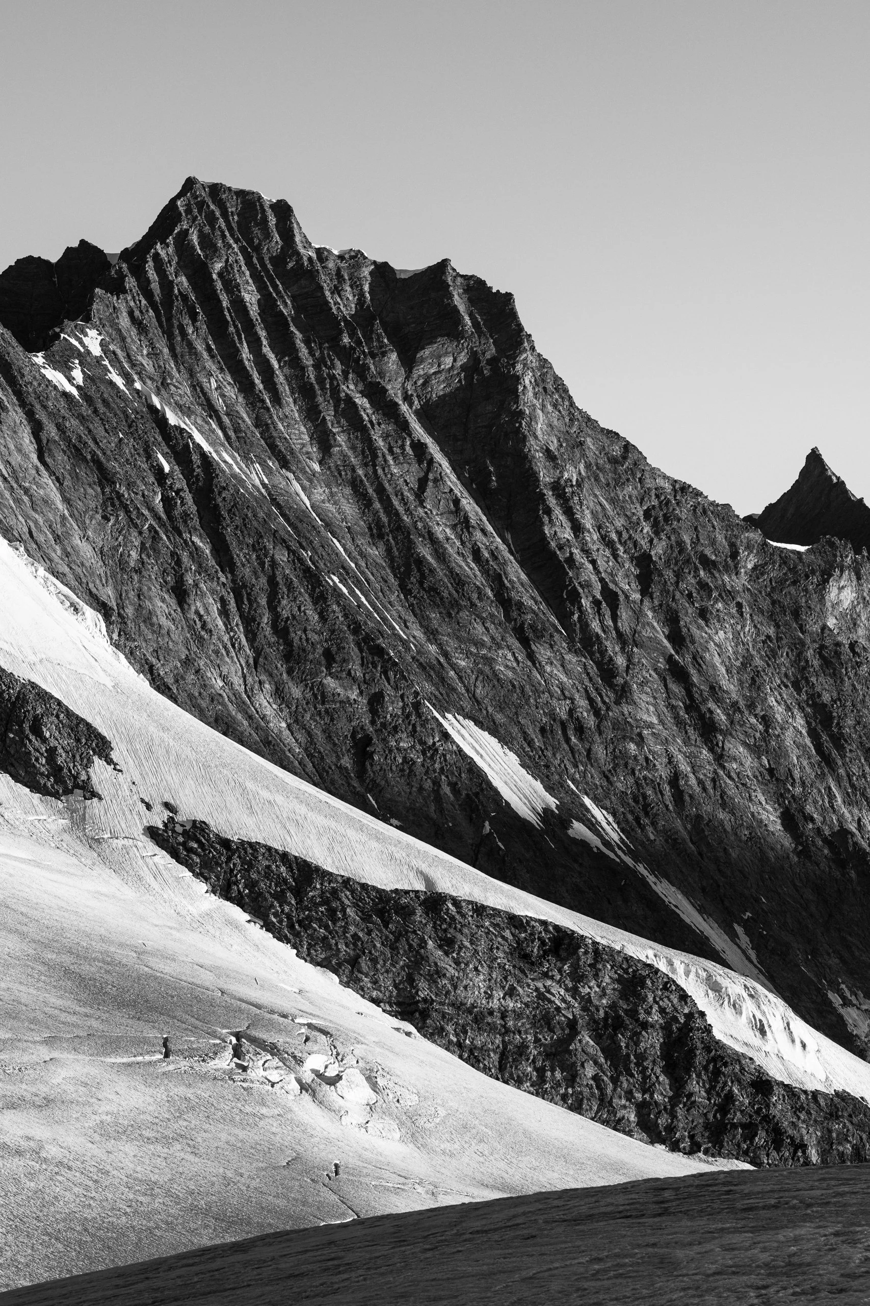 First Light on Dom and Nadelhorn B&W