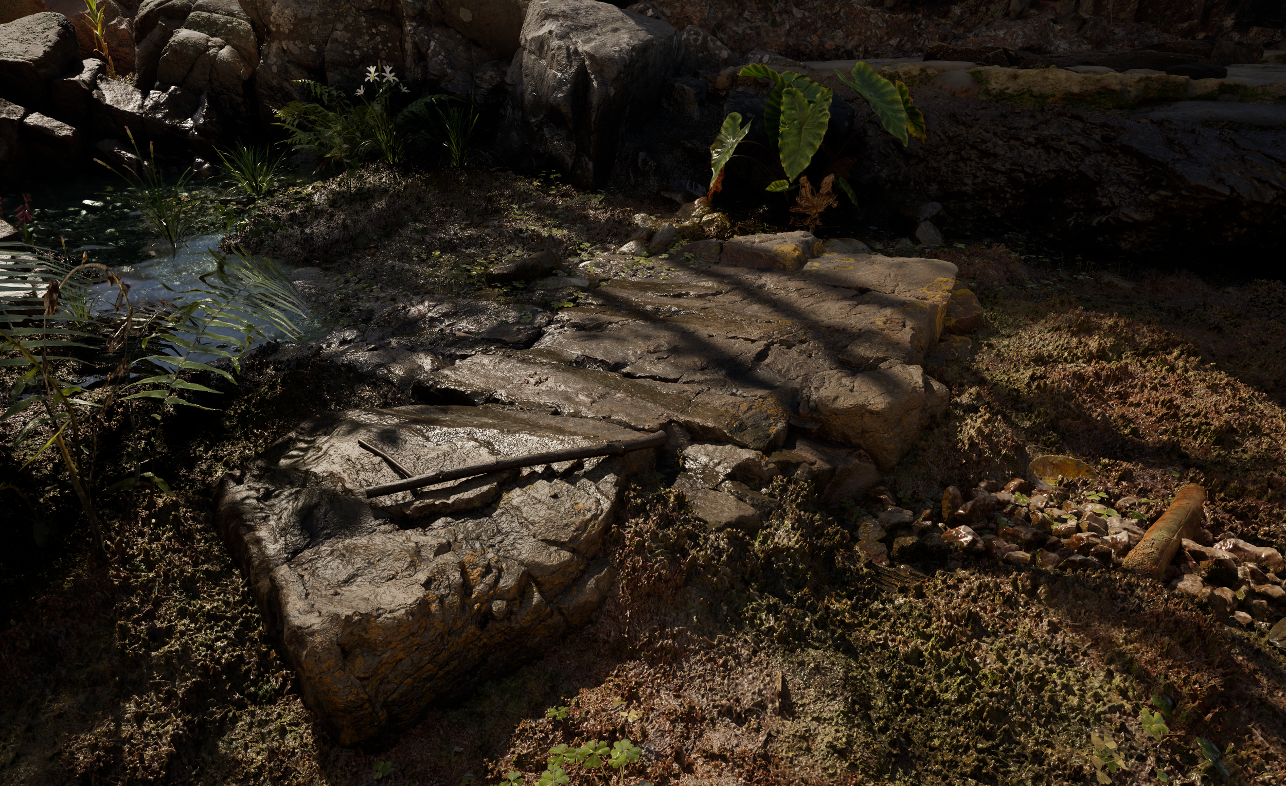 Close up shot taken of a hyper-realistic virtual reality environment created using Unreal Engine 5.