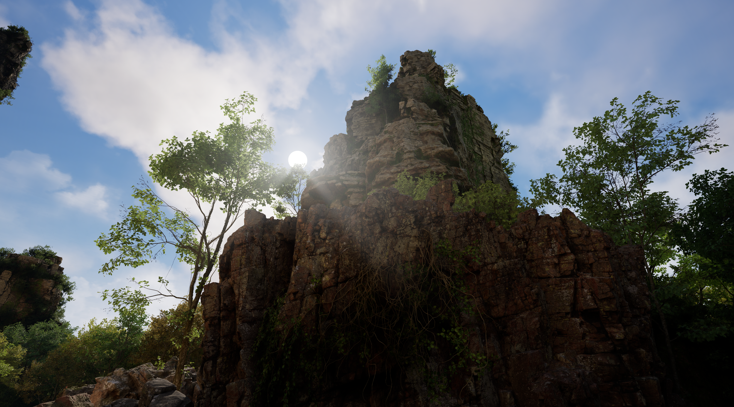 Screenshot taken of a jungle rocky environment created using Unreal Engine 5.