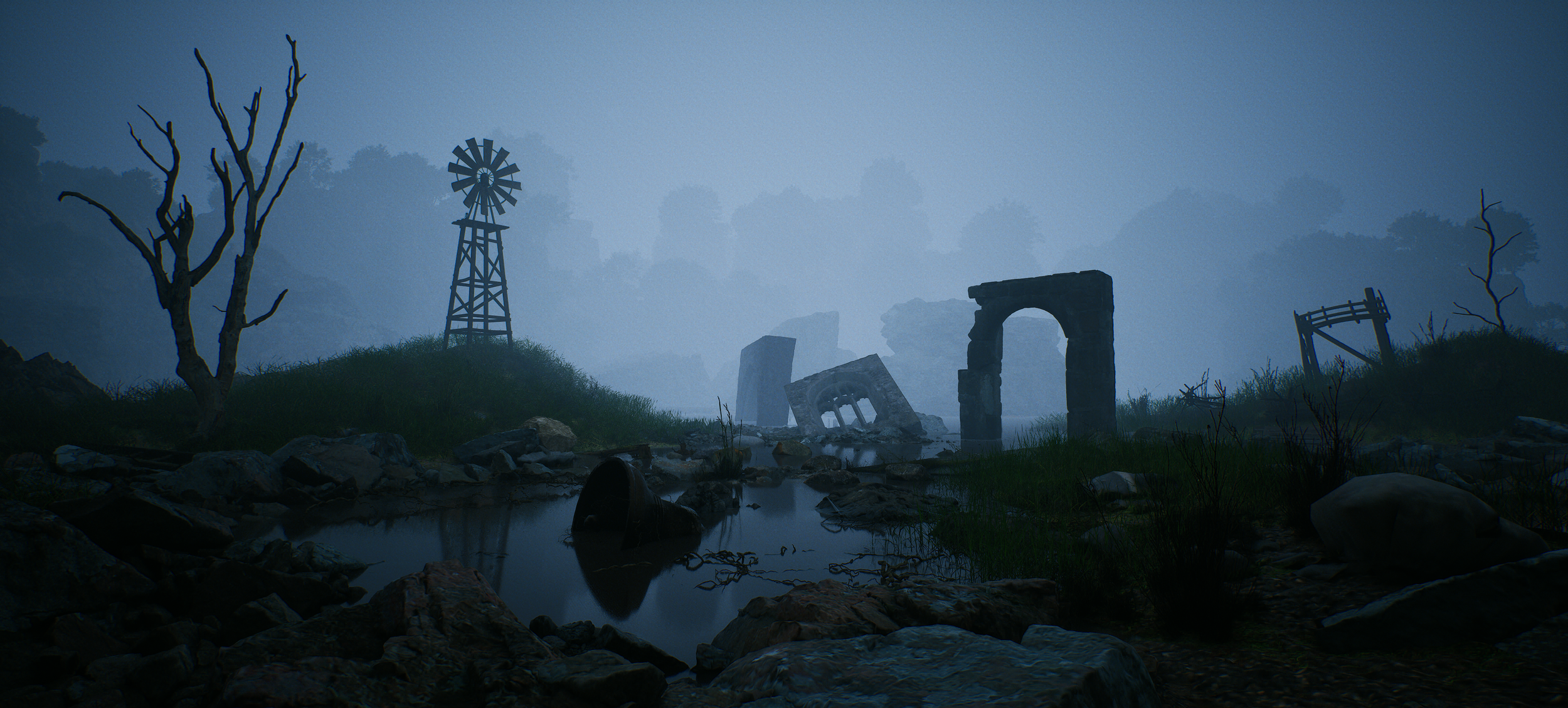 Echoes of the Forgotten, 2026. Environment created using Unreal Engine 5.7 and edited using Adobe Photoshop. 