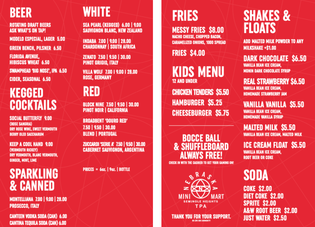Menu — Nebraska Mini Mart