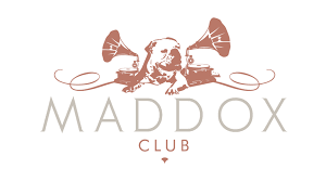 Logo for Maddox Club featuring a dog with two gramophone horns