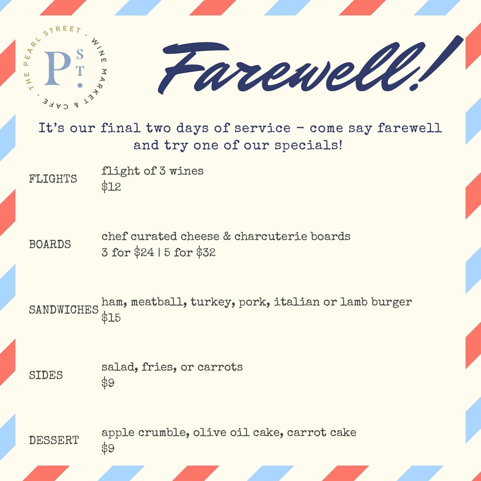 It&rsquo;s the two days final days of a farewell week and we have some great specials for you all today and tomorrow!