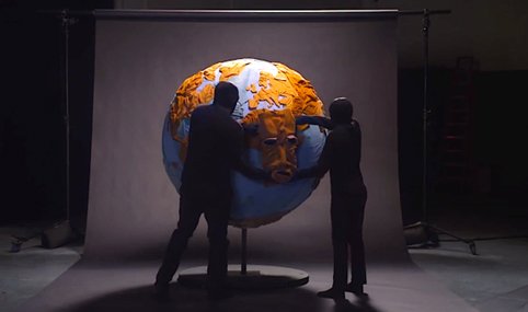 A globe made from H&M clothing