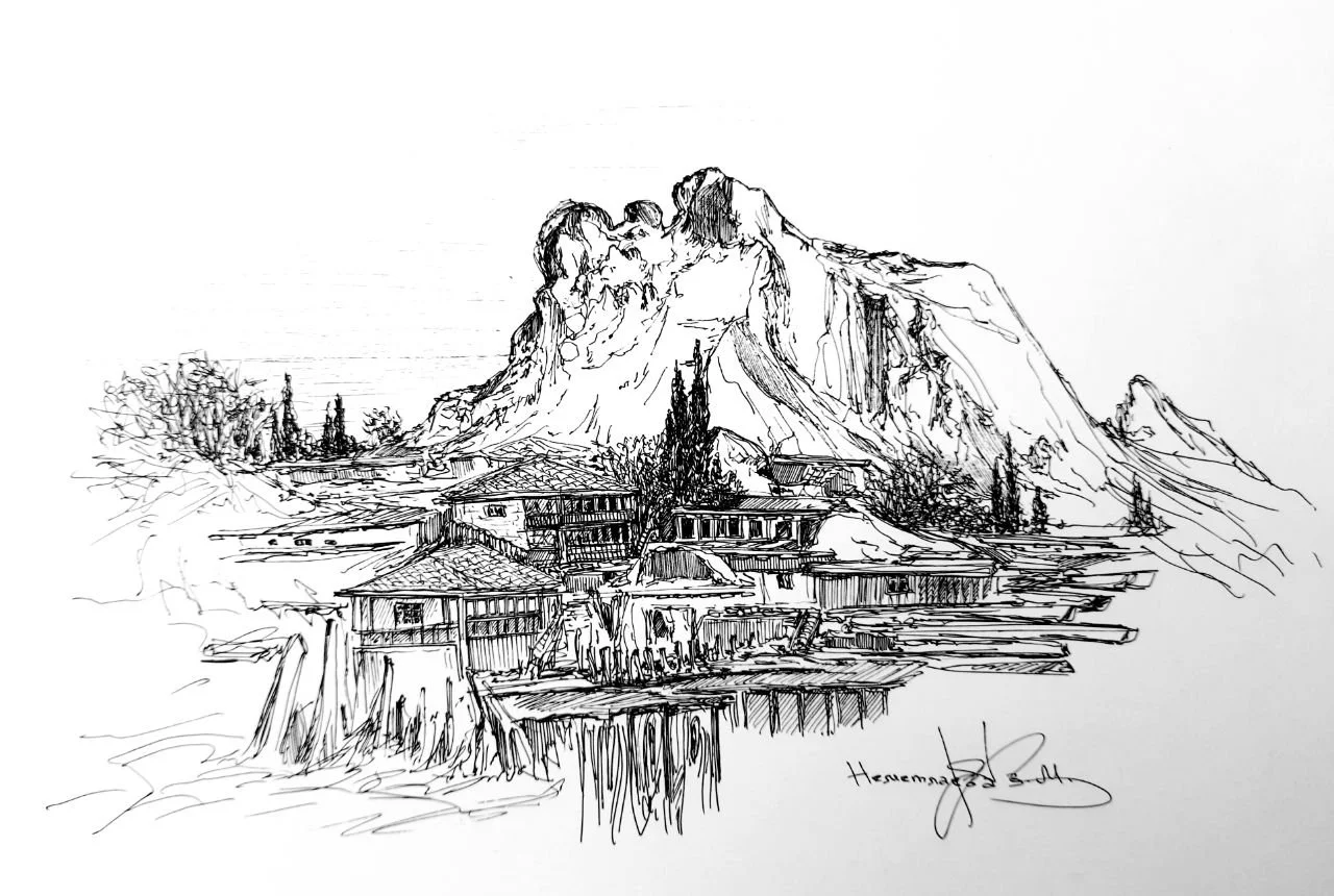 Гурзуф, 1918 · «Мій витончений Крим» · Графіка · Лінер / папір · 30 × 20 см
