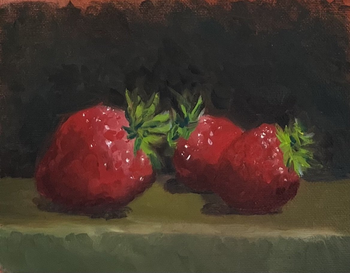 Strawberries Alla Prima, oil on canvas, 6 x 8 inches