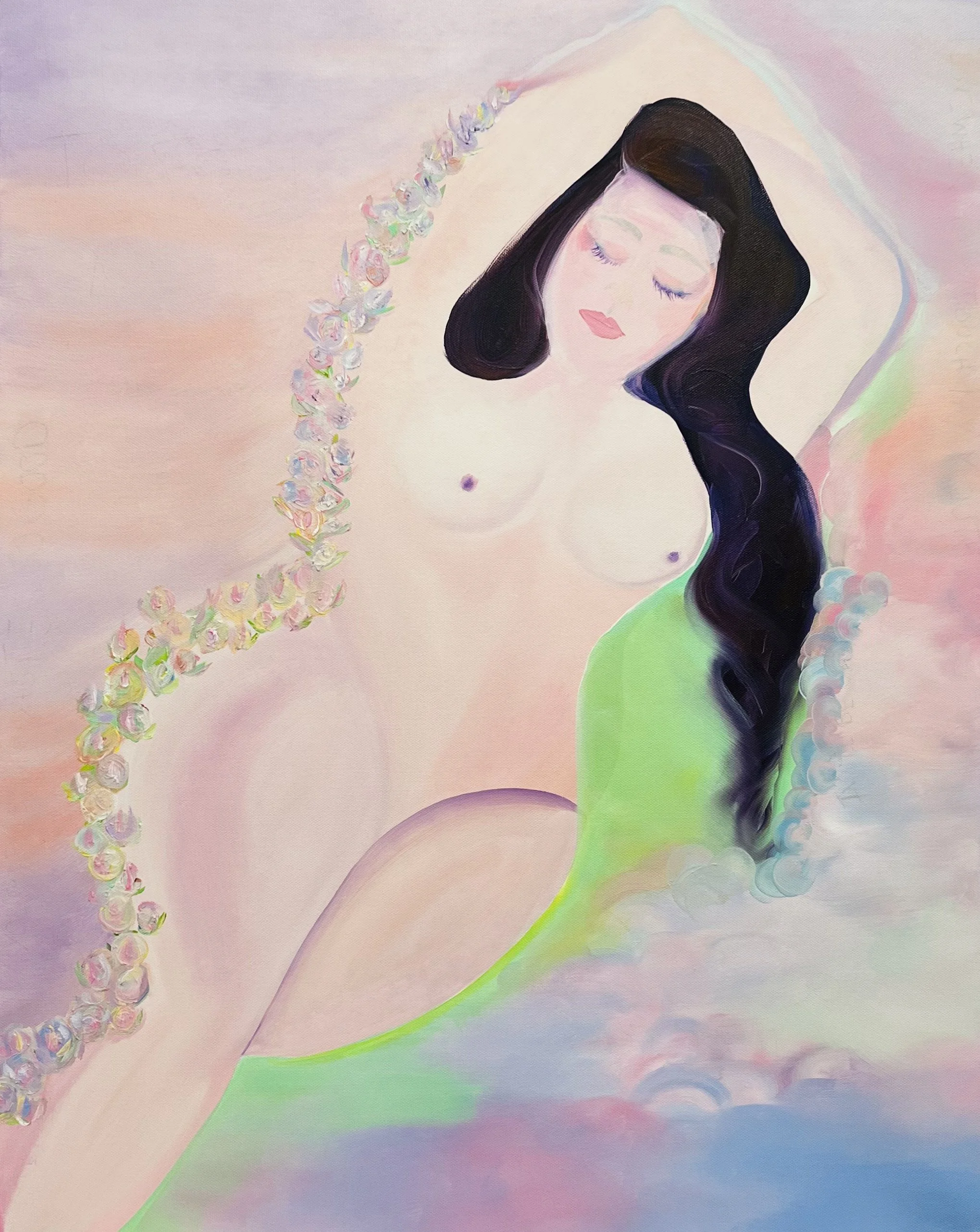 Rêveuse, oil on canvas, 24" x 36"