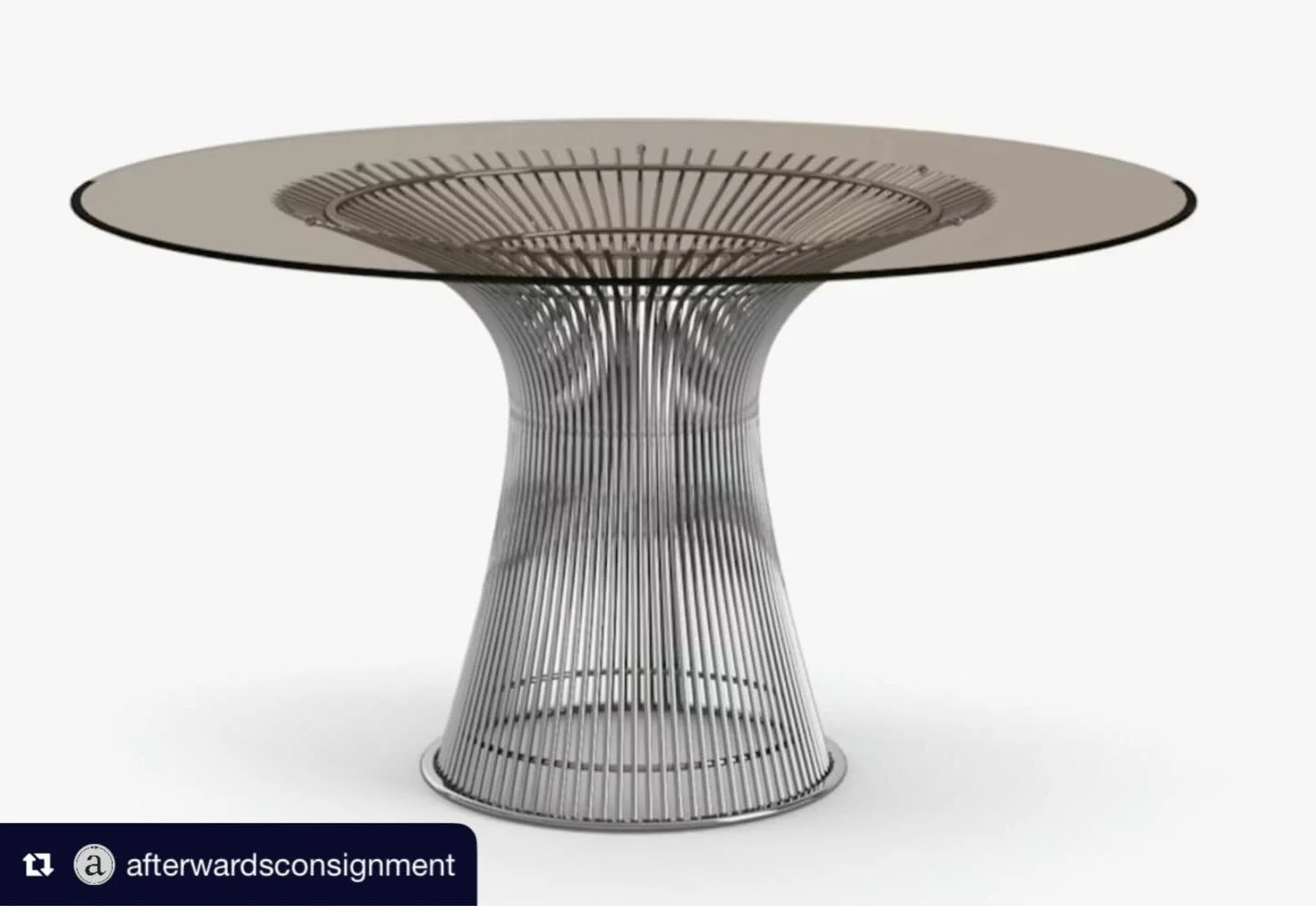 Repost from @afterwardsconsignment
&bull;
Knoll &ldquo;Platner&rdquo; Dining Table. This airy steel wire table, for which Warren Platner devised the structure and production method, requires as many as 1,000 welds per piece to create. Made in Italy.
