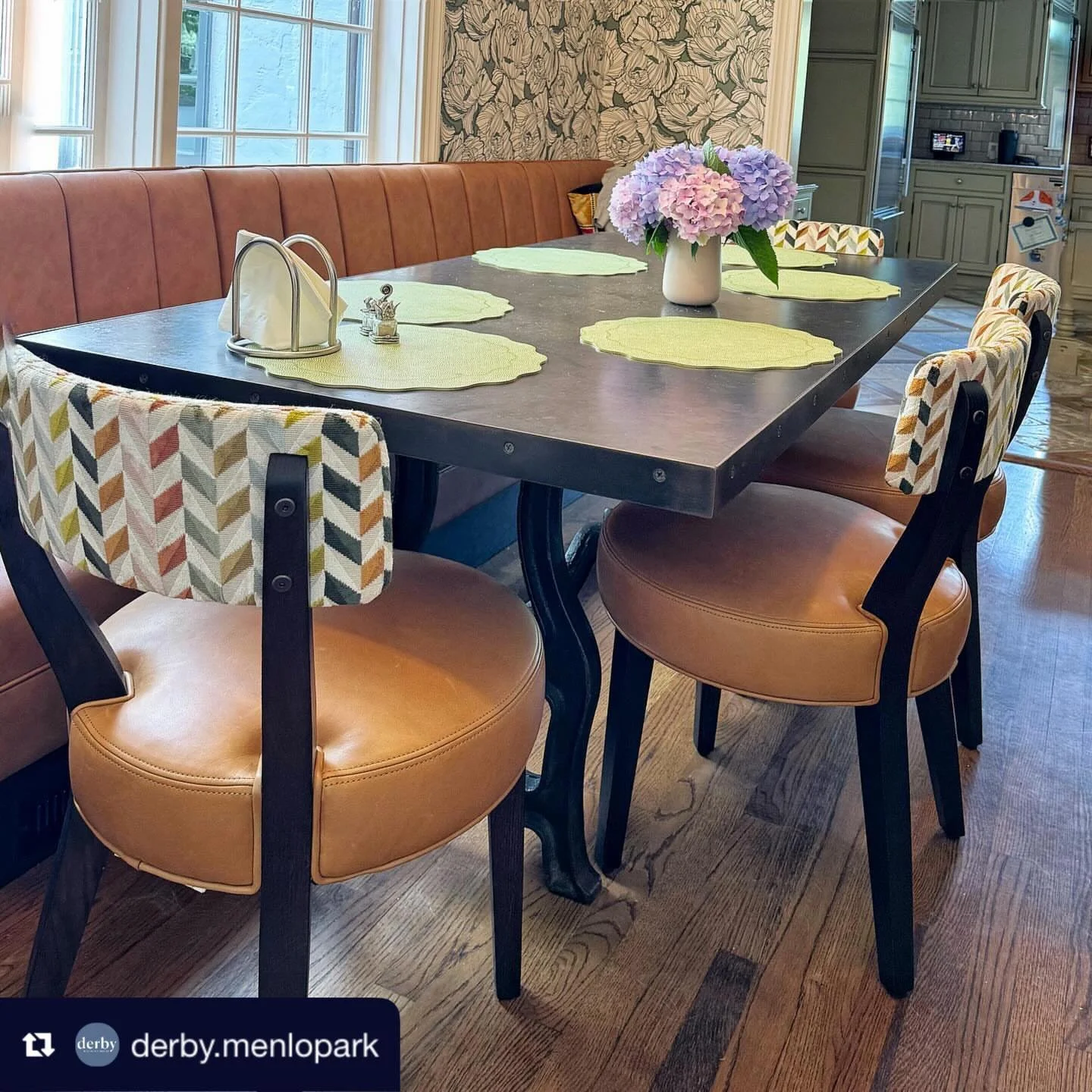 Repost from @derby.menlopark
&bull;
Looking back at these fun dining chairs we designed with @meganmichaelinteriors 

These chairs are included in our spring sale for the month of May. Come customize them for your home!