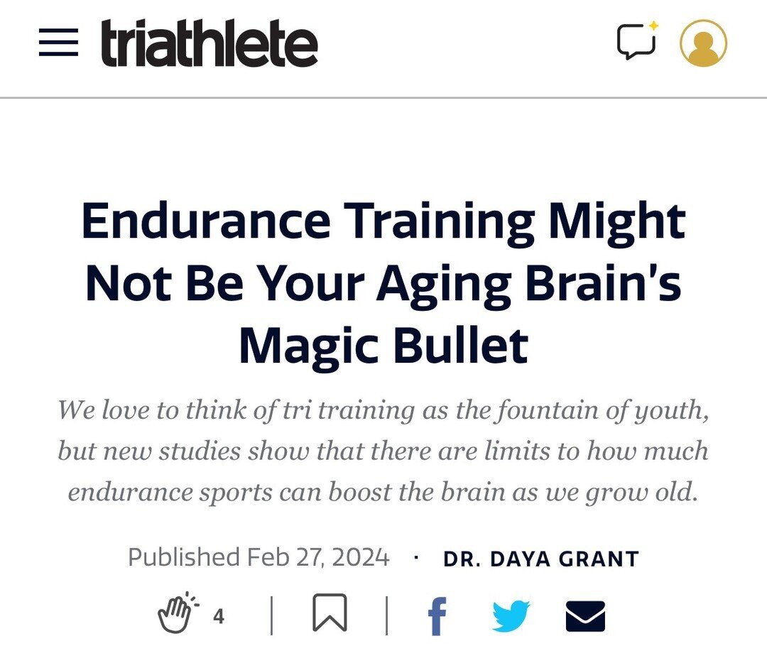 My latest article for @triathletemag explores the effect of high-effort, high-volume endurance training on the aging brain.⁠
⁠
The data might not be what you'd expect.⁠
⁠
Go check it out and let me know what you think! 🔗 in bio.⁠