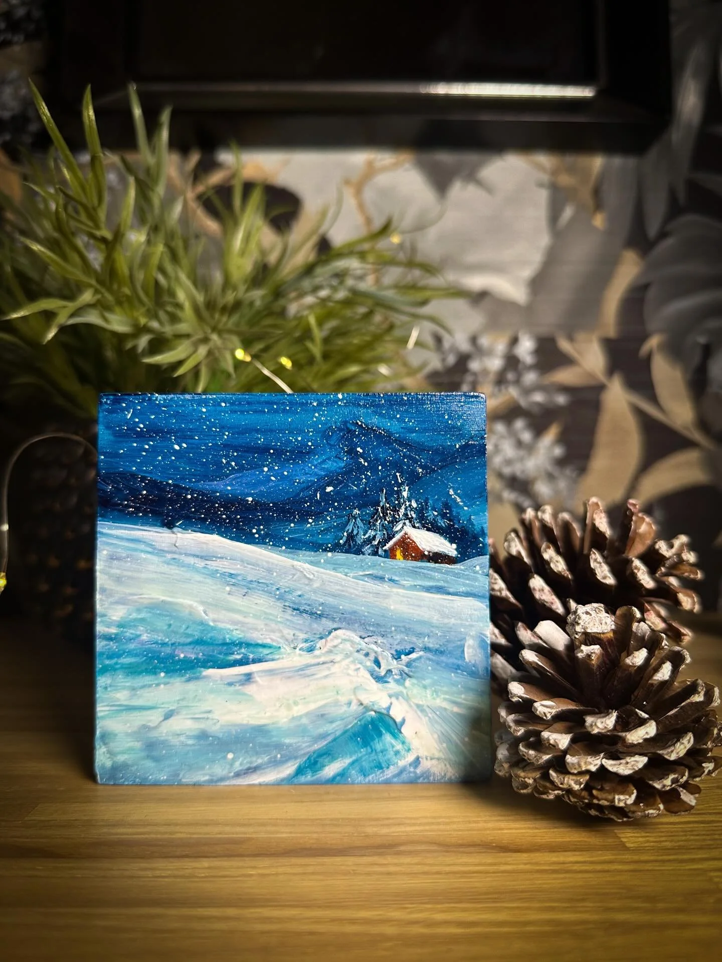 Couldn&rsquo;t resist a little winter snow scene ⛄️

Just listed this one in my Etsy shop. Link in stories and in my bio. 

#winterart #snowscene #christmas #etsy #christmasdecorations #christmasart