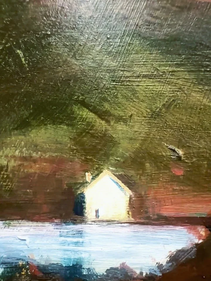 I started this painting last autumn but the snow came before it was finished and then autumn was gone. So it&rsquo;s been having a little rest since then until those autumn colours came back.
&lsquo;Woodsmoke in the air&rsquo; 

#kvamskogen #landscap