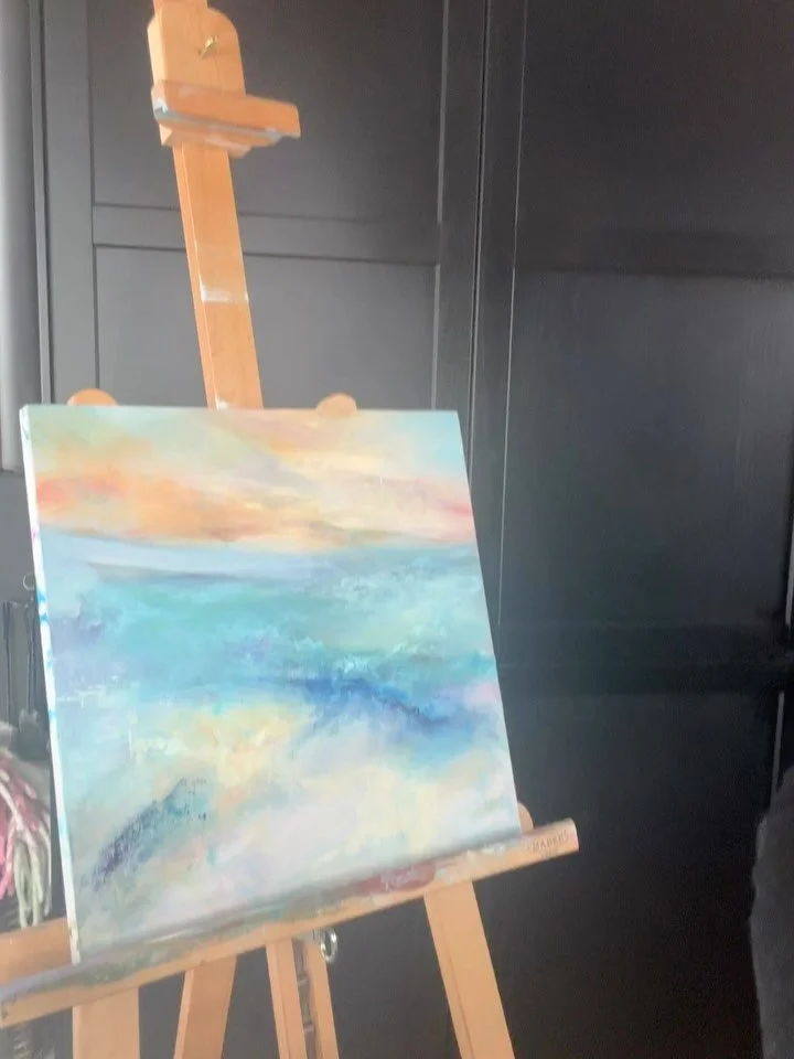 Been stuck on this panel for 2 years, love the layers and texture but it's time to move on. 
Also, super happy with my Forerro Roche box makeover, works great as a wet palette 😃
#landscapepainting #layersuponlayers #acrylicpainting