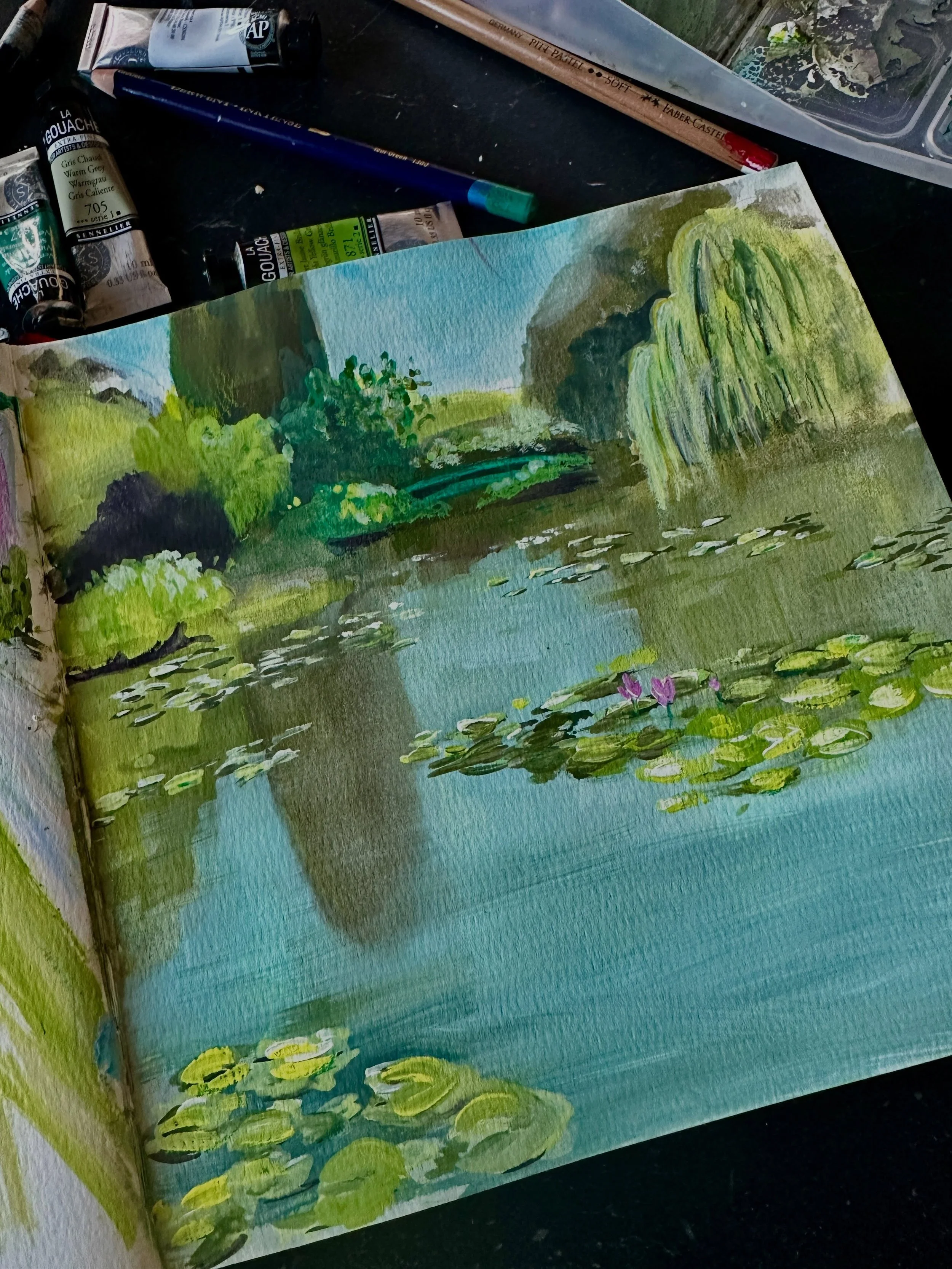 As summer starts to wind down, I&rsquo;ve been looking back at a few pages from my travel sketchbook in France 🇫🇷☀️

I decided to try gouache painting for the first time while we were away. Definitely still getting the hang of it, but I loved playi