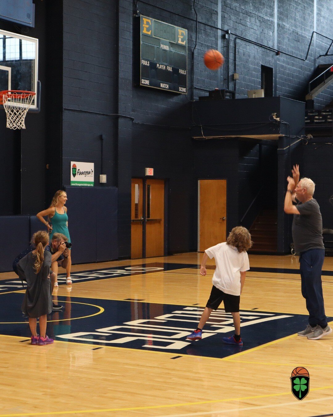We&rsquo;re pretty confident that Doc nailed this free throw, but how cool is this snapshot?! 🏀

📸 Doc with Finnegan, Fonzy &amp; Claire 🍀

Folllow @finneganschallenge for more awesome free throws and challenges! 📲
.
.
.
.
 #etsu #etsutough #east