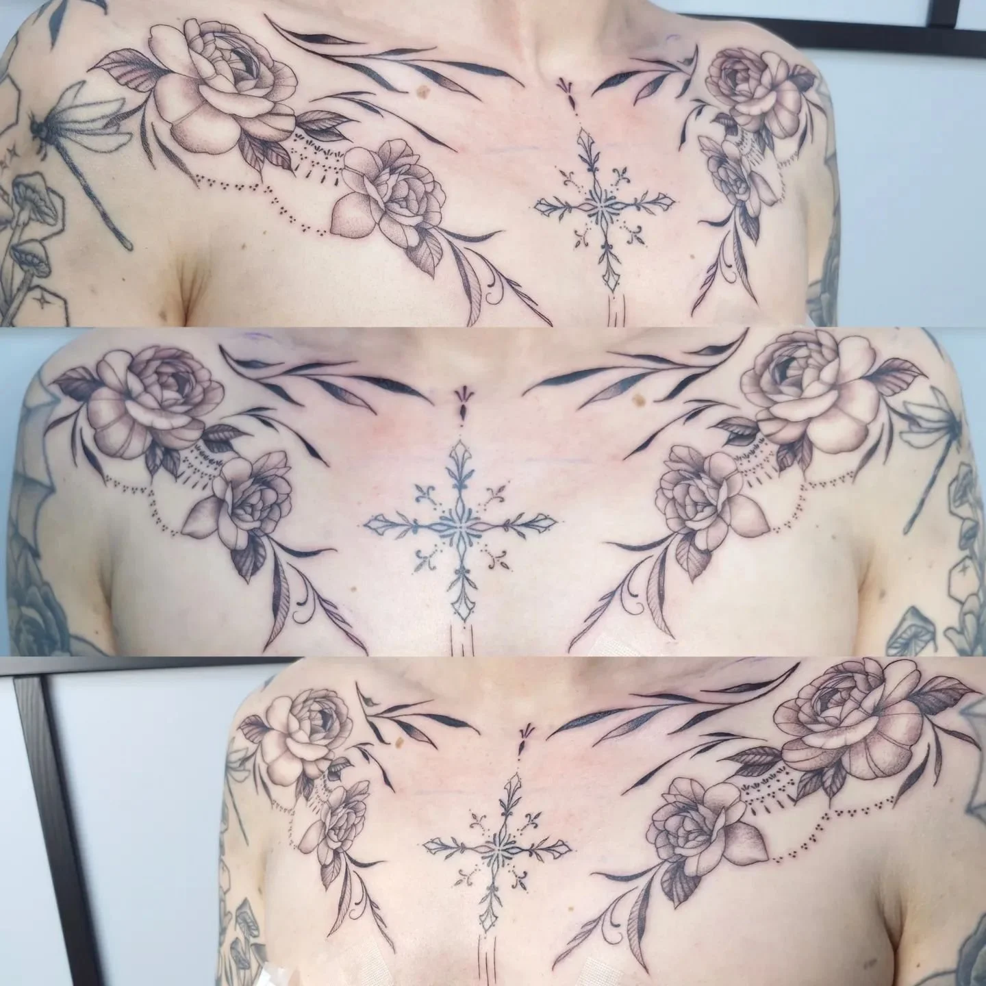 ✨️ delicate chest piece ✨️ 
Done for @rea.liliane 
.
.
#fineline #finelinetattoo #tattoo #chestpiece #chesttattoo #symetry #symmetricaltattoo #ornamentaltattoo #Ornamental #botanicaltattoo #finelineart #blackwork #blackworktattoo #dotworktattoo #dotw