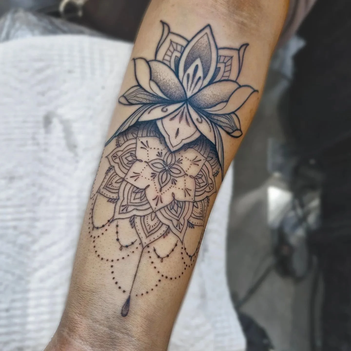 ✨️ Lotus & Mandala ✨️
One of my favourite combos 
I have lots of drawings in this style. Dm me if you're interested in starting a fun ornamental project ✨️
.
.
#lotustattoo  #Mandala #mandalatattoo #mandalaart #finline #finlinetattoo #3rl #stippl