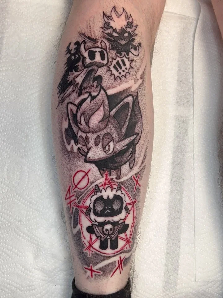 Got to do this awesome mash up for Malachy today of some of his favourite characters from games and shows! Sat well too on a tight spot ✌🏻
#hollowknight #blackclover #pokemon #cultoflamb #anime #animes #animetattoo #animetattoos #animetattooartist