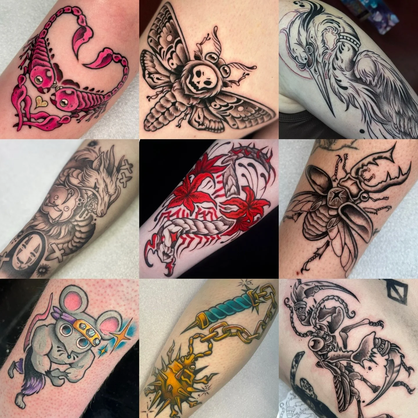 🎀🐛 a few pieces from 2025 💖🪲
.
Thank you again all you wonderful angels who got tattooed by me, interacted with my posts or supported me in anyway in 2025 💚 
.
I&rsquo;m still so thankful everyday to be able to do this amazing job and can&rsquo;