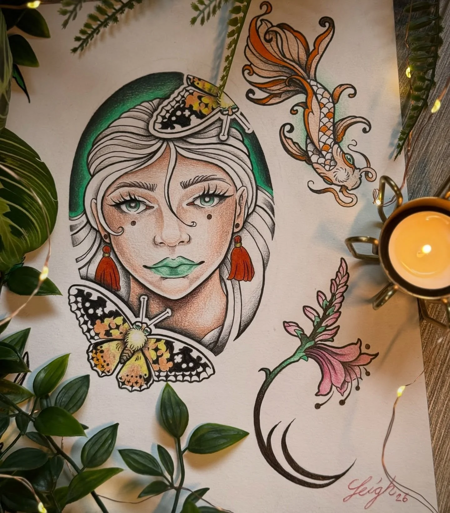 🌙 flash 💐 
.
.
Hand drawn with pencil and pen 🧡 Dm to book 
.
.
#ladyfacetattoo #mothtattoo #tattoo #femaleartist #deertattoo