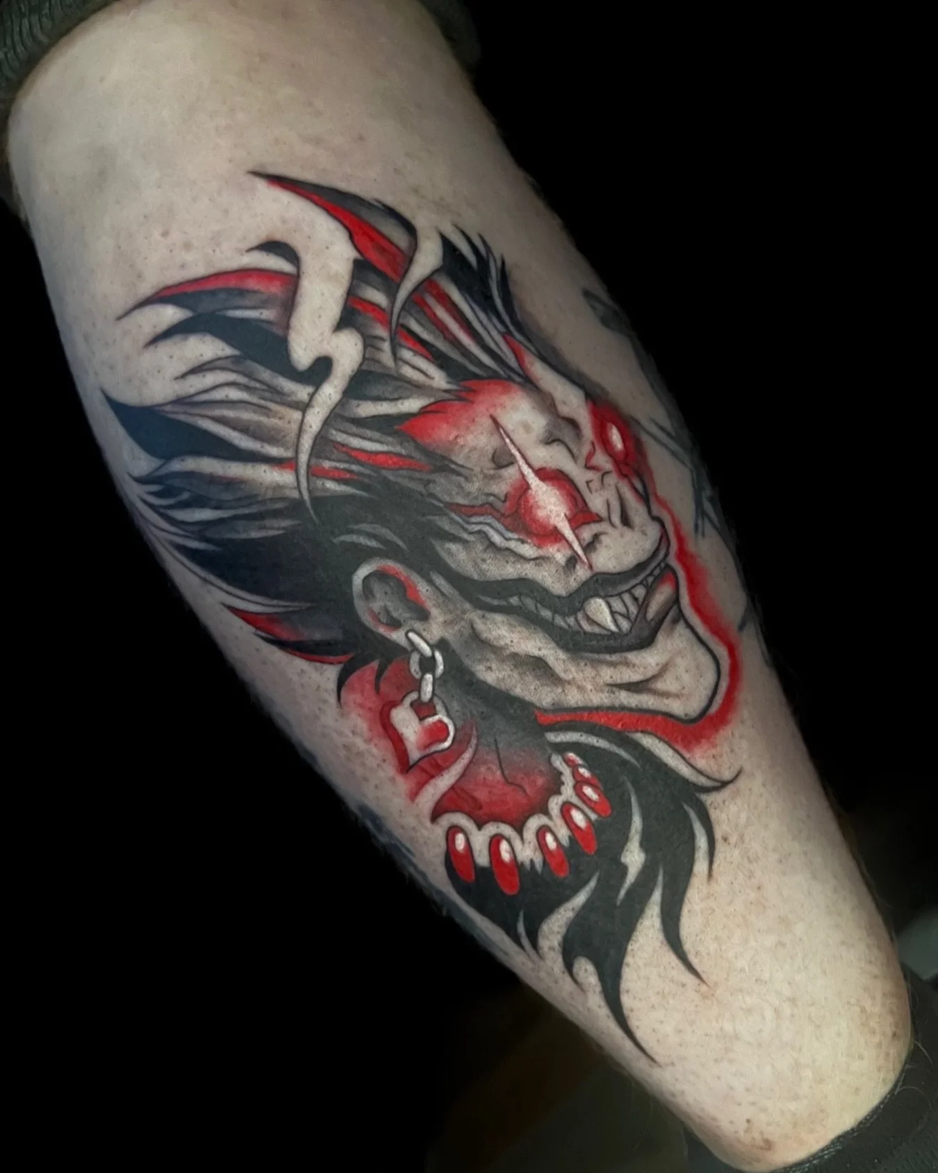 ⛓️&zwj;💥Ryuk⛓️&zwj;💥
.
.
For the wonderful @apocalypse_apology 🤘always up for doing a Deathnote piece 💀
.
.
#deathnote #ryuk #animetattoo #anime #deathnotetattoo
