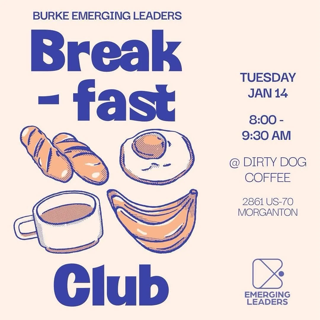 🚨 First meet-up of 2025! 🚨
Start your day off right next Tuesday with the Emerging Leaders Breakfast Club 🥯☕

🗓 When: Tuesday, January 14 | 8:00 - 9:30 AM
📍 Where: Dirty Dog Coffee @dirtydogcoffeenc (2861 US-70 E Morganton)
Stop by for some coff