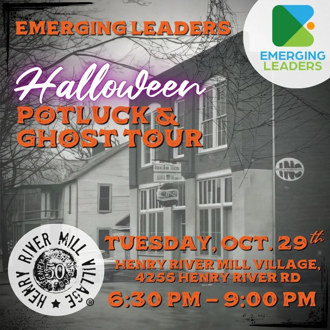 Join us for an Emerging Leaders Halloween Potluck &amp; Ghost Tour at the @henryrivermillvillage! This event is family friendly. All ages welcome! 🎃👻✨

🕸️ When: Tuesday, October 29, 2024 | 6:30 PM - 9:00 PM 
📍Where: 4255 Henry River Road, Hickory