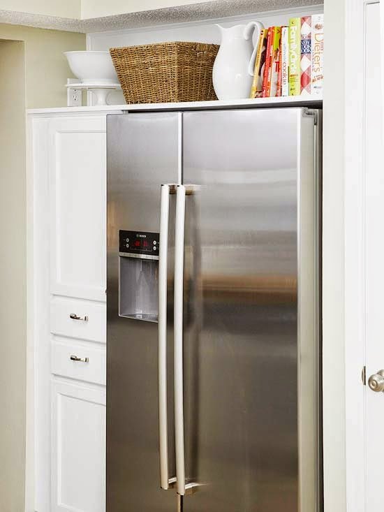 How to Organize Cabinets Above the Refrigerator - The Homes I Have