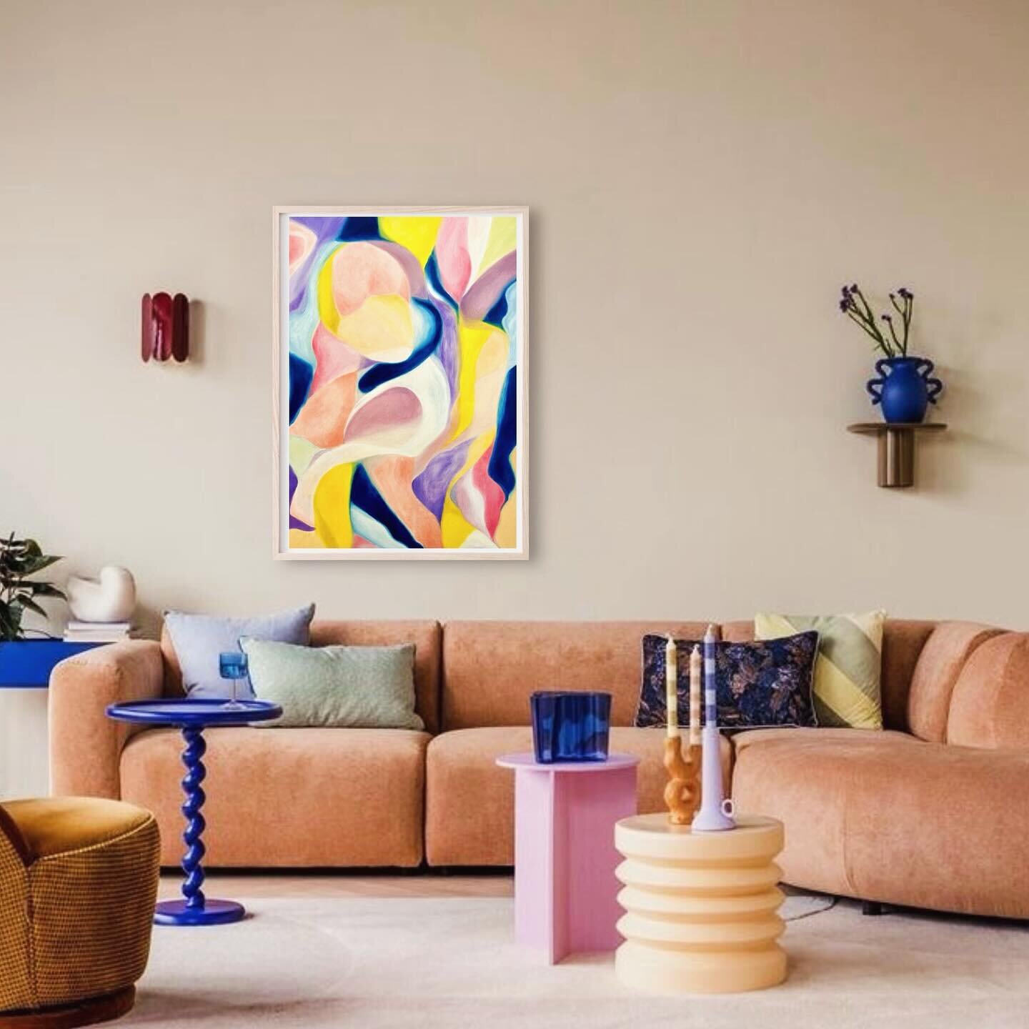 Tried a collage in a colorful living room (in love with the side tables)