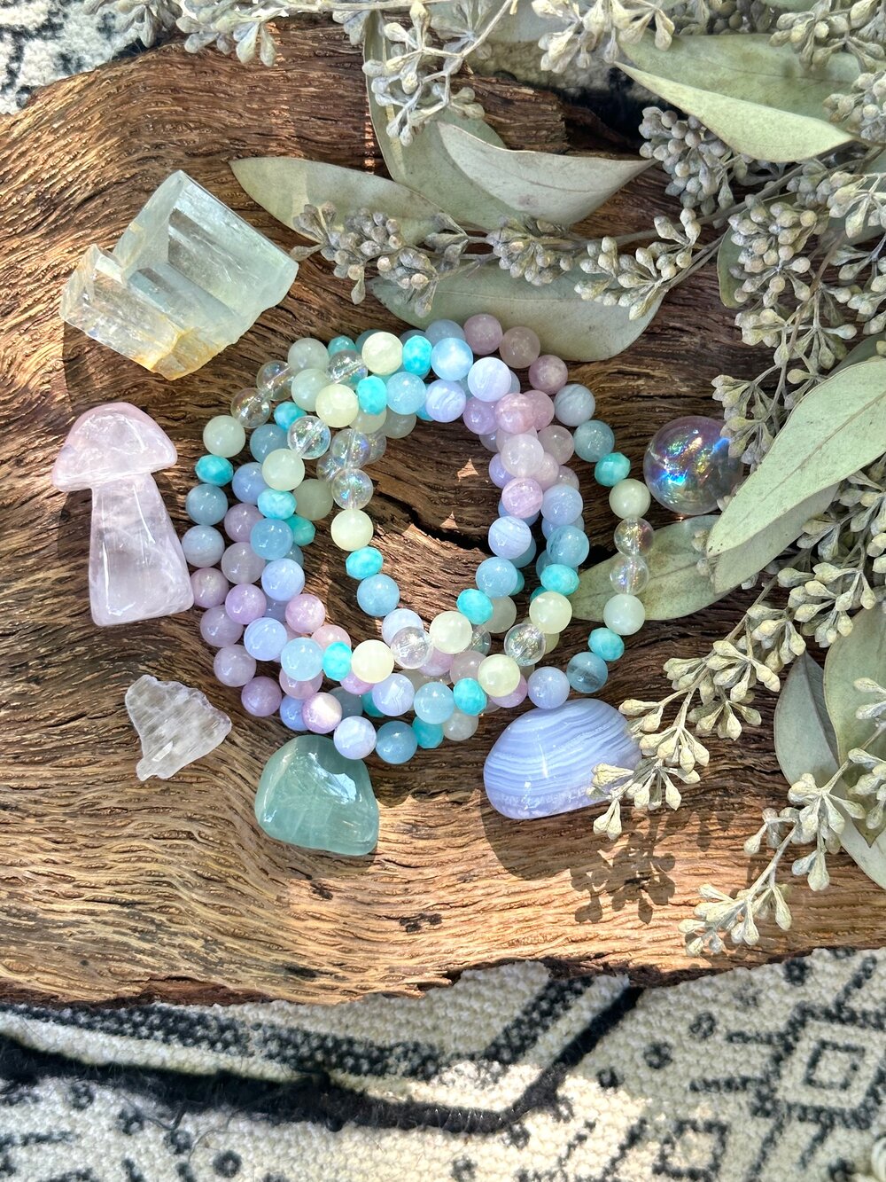 CUSTOMIZE LETTER, CLEAR AGATE WITH MULTI COLOR CRYSTAL RONDELLE PONY BEAD  STRETCH BRACELET – Natural stone pony bead bracelets – Gypsy Petal