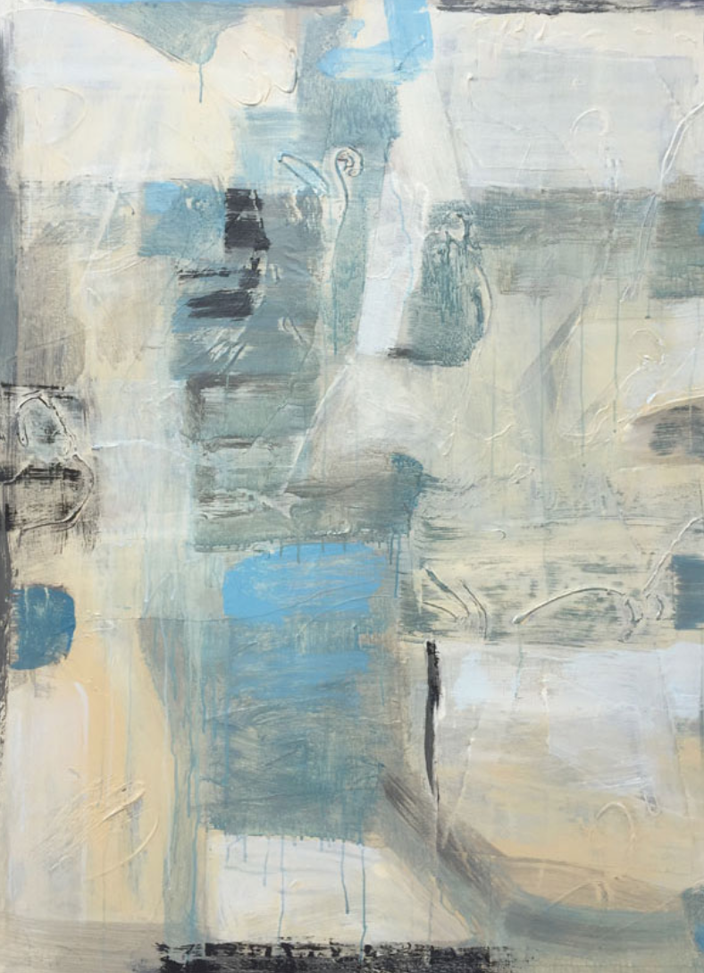 White Rocks with Stream II, 48x60 mixed media and collage on canvas