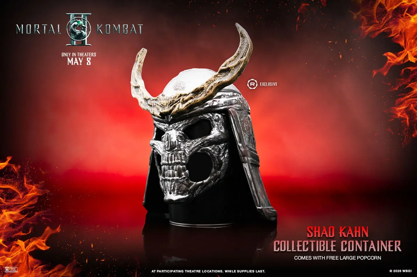 Multiple Popcorn Buckets for ‘Mortal Kombat 2’ dropped, including Shao Kahn’s Helmet!