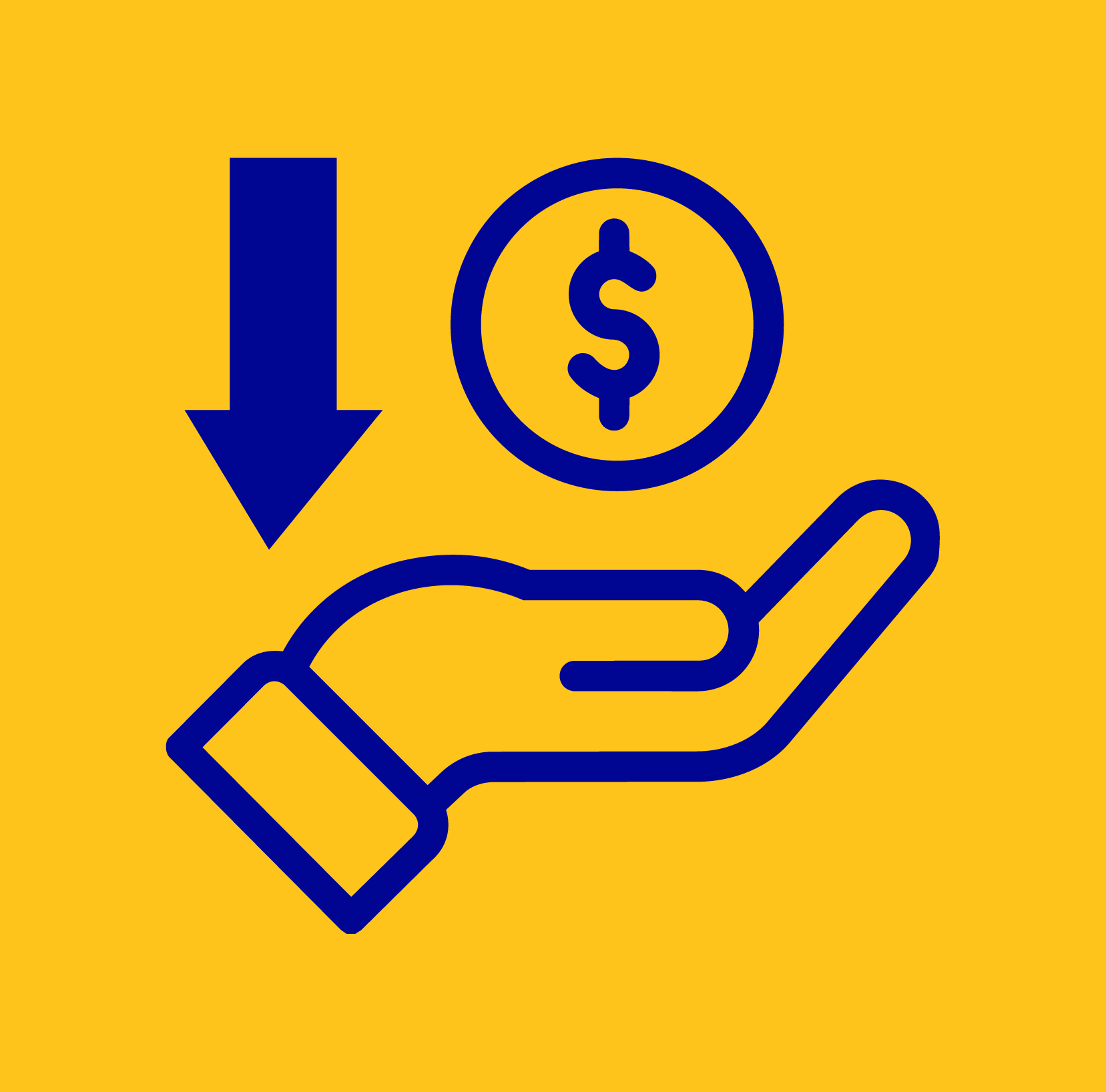 hand with money sign with downward arrow