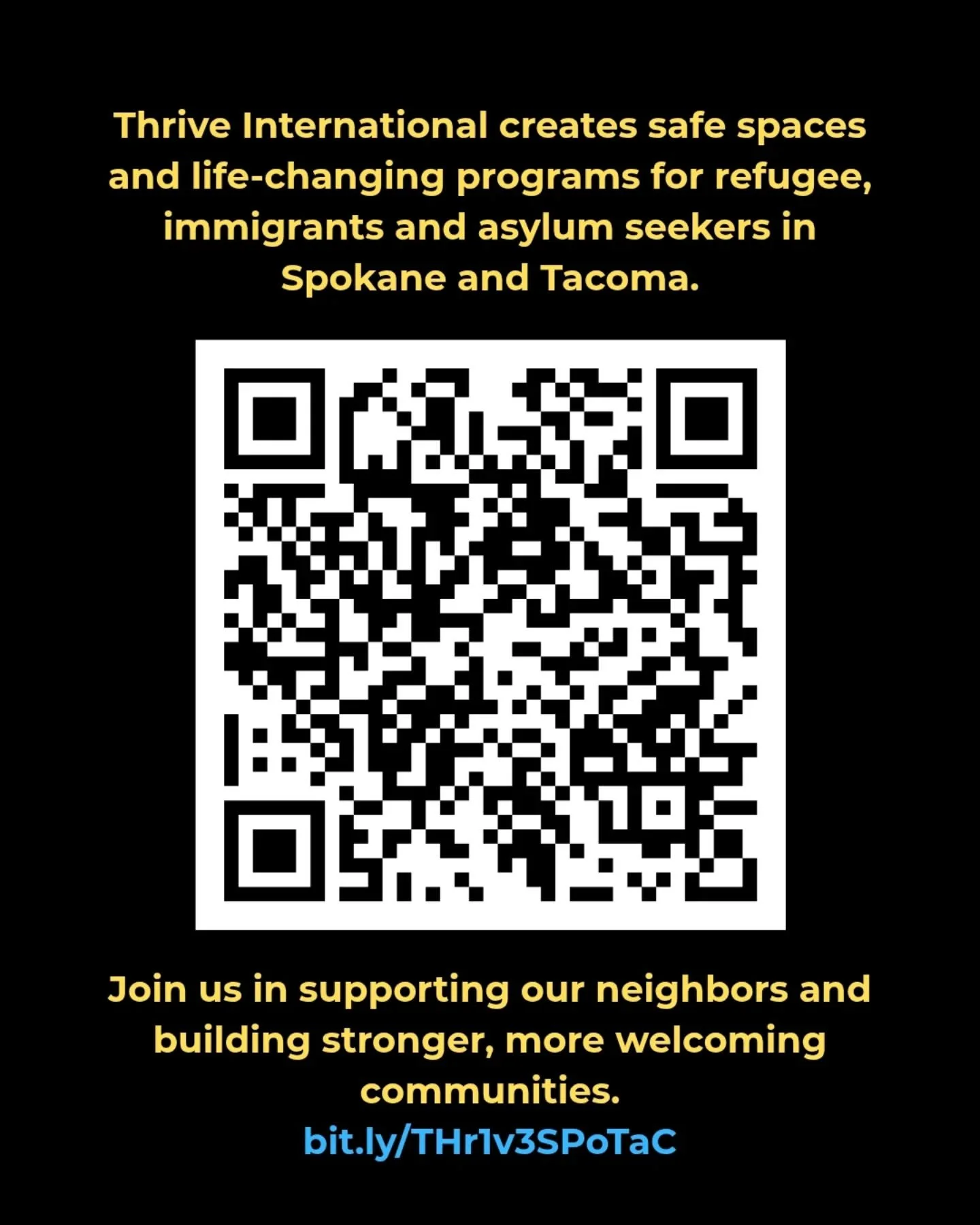 As we reach the midpoint of the month, we invite our neighbors, community partners, and fellow world changers to work with us to help build a vibrant community full of thriving families. 
Working together is how we thrive.
#thriveinternationalspokane