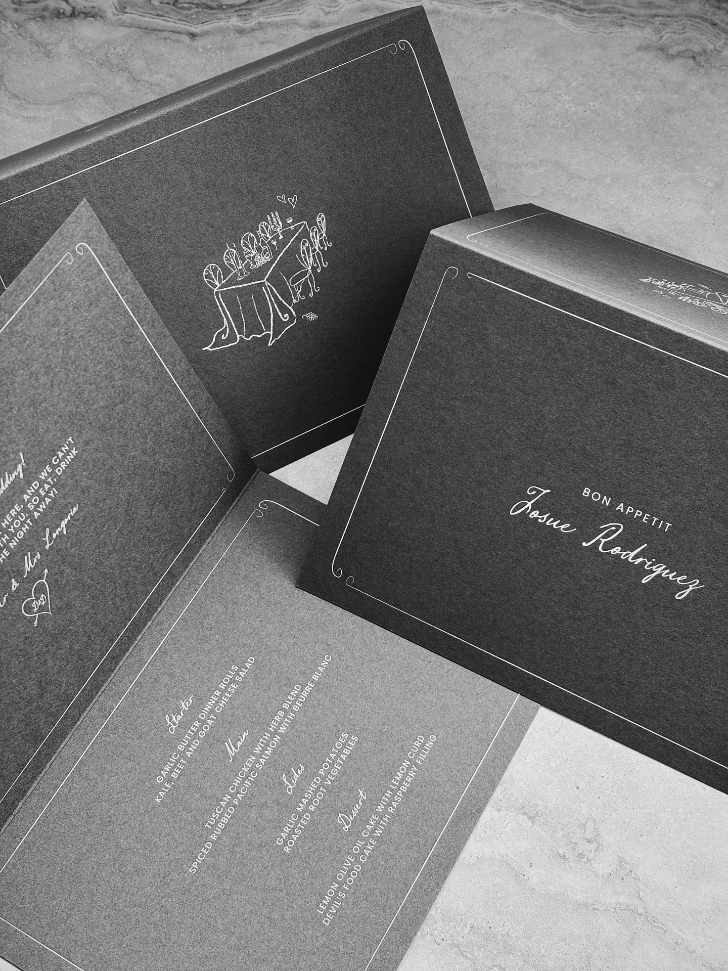 Some cutesy double sided guest menus en route to @monserateweddings in California! A sweet personalised placecard sealed with a tablescape sketch of the venue 🥰