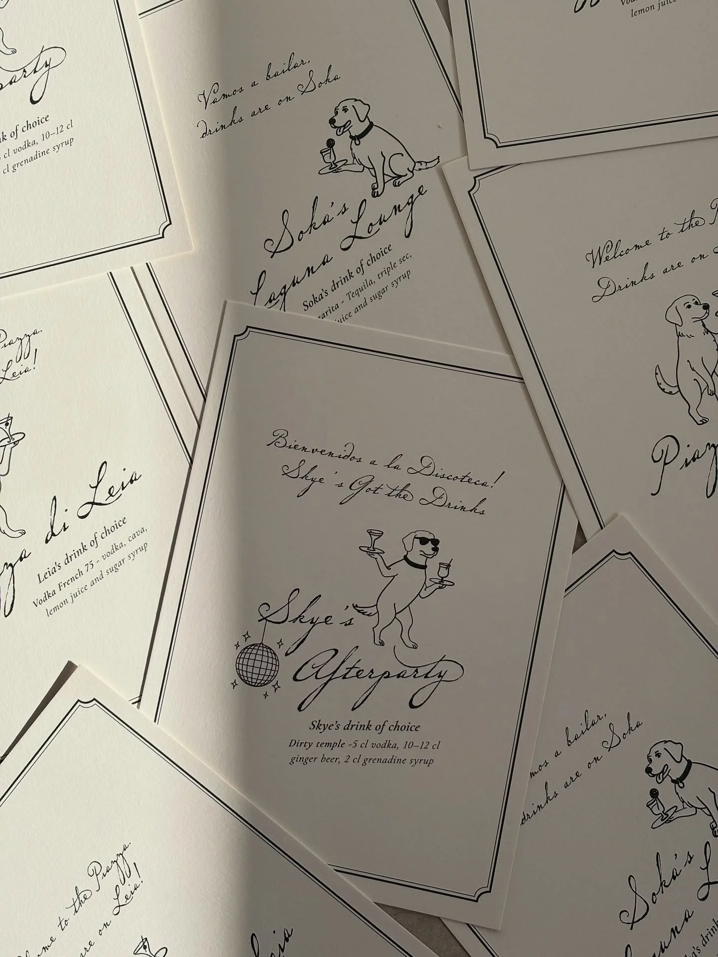 Jazzmen &amp; Tyler have 3 special pups that they wanted to incorporate as part of their wedding weekend! Skye, Leia &amp; Soka all took the spotlight on the drinks menus for the weekend from the cocktail welcome, Laguna bar and afterparty 🪩🍹⛲️