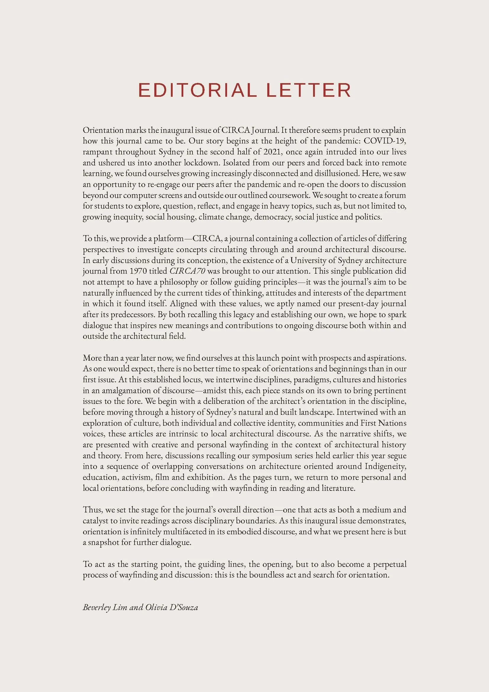 Issue01: Editorial Latter