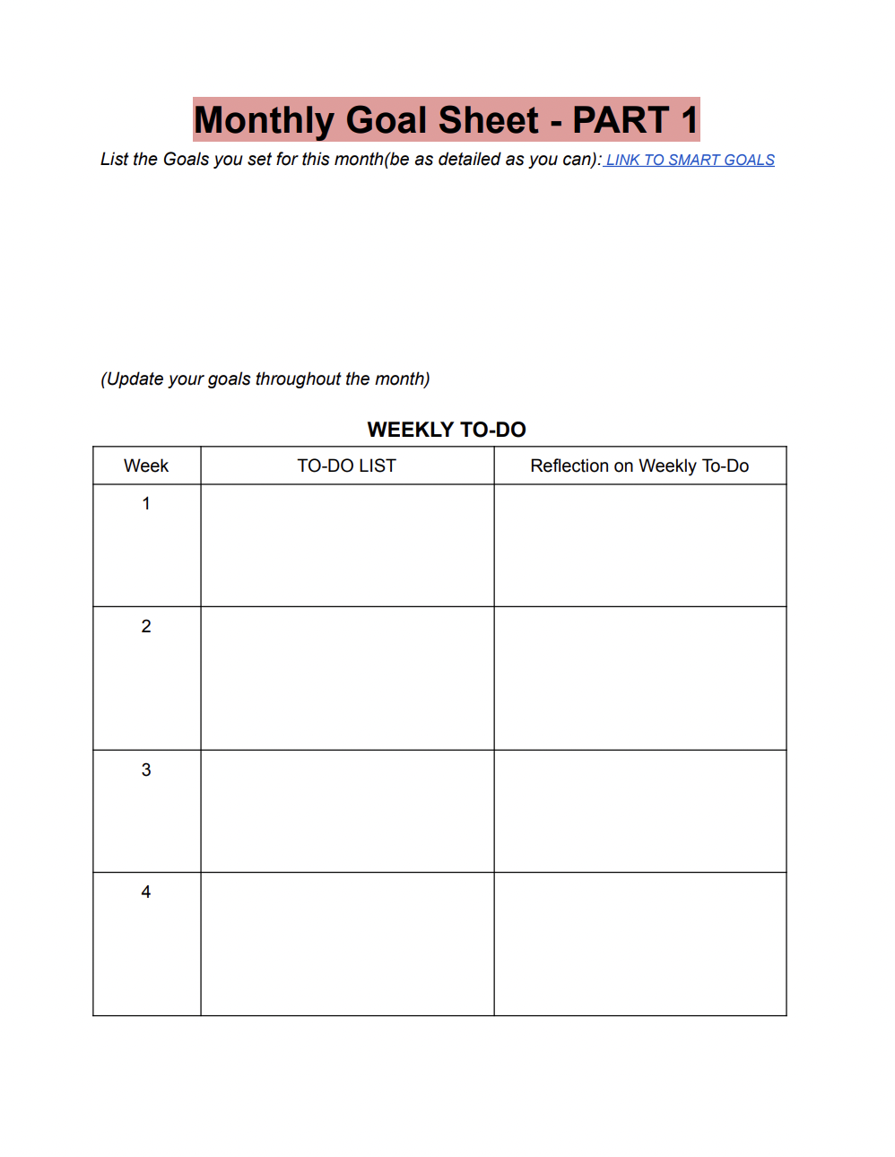 Student Goal Setting Template