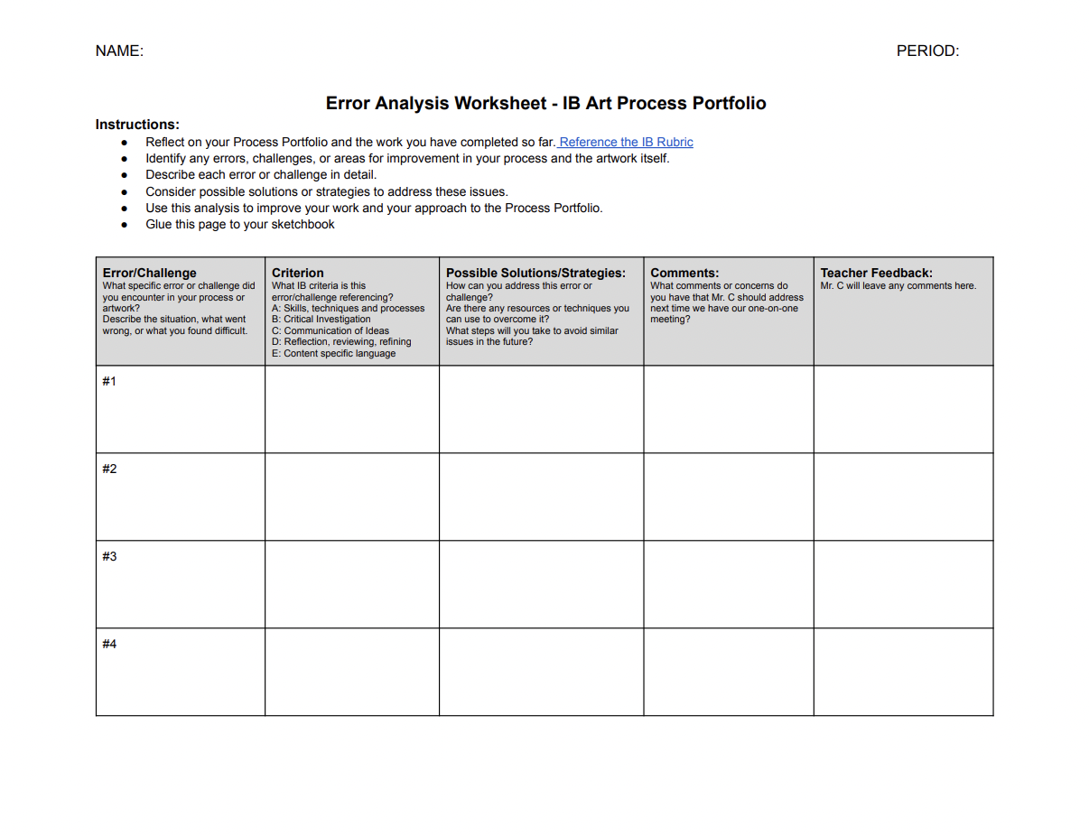 Error Analysis Worksheet Template