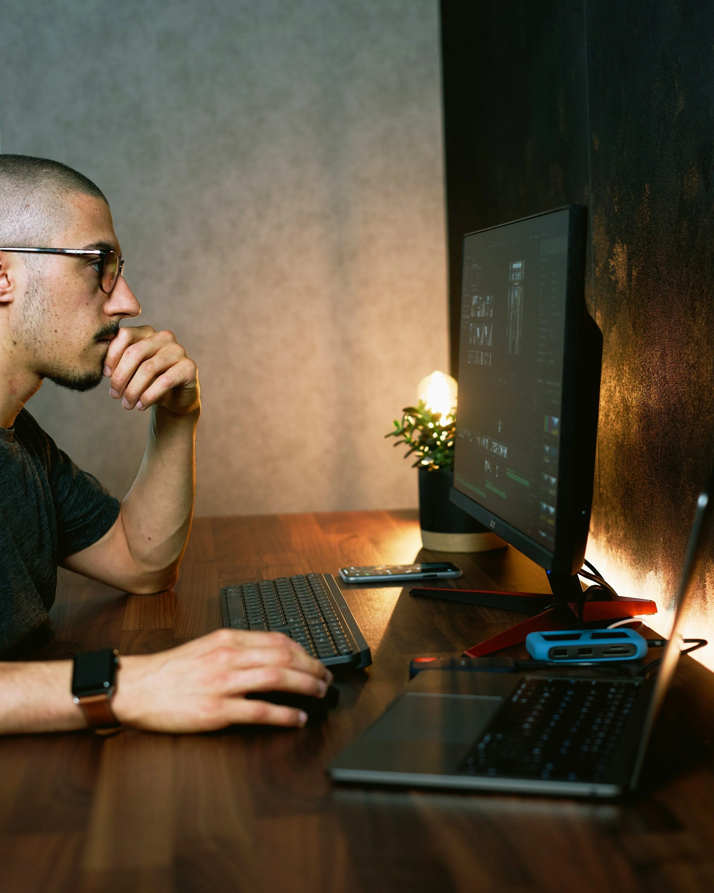 Man looking at computer screen